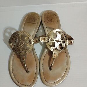 Tory Burch Metallic Gold Tumbled Miller Sandals Size 9,5